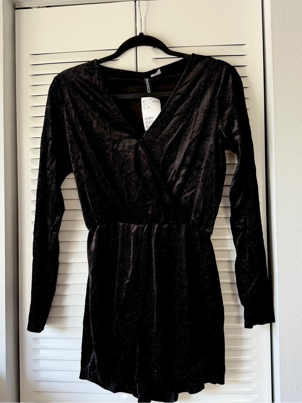 H&M Velvet Long-Sleeve Black Dress Romper